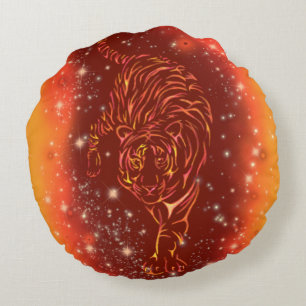 Tiger Round Pillow Running At Galaxy Starry Night