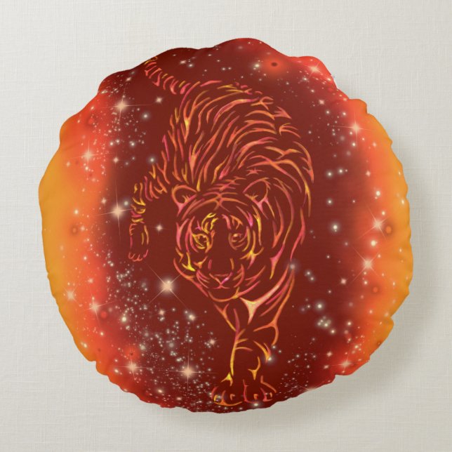 Tiger Round Pillow Running At Galaxy Starry Night (Back)
