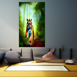 Tiger running in the forest AI Art Poster