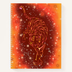 Tiger Running Notebook Galaxy Starry Night
