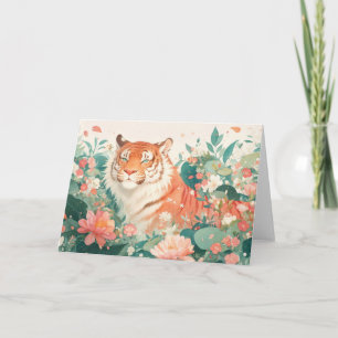 Tiger’s Elegance in Blooming Jungle Card
