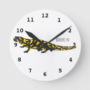 Tiger salamander cartoon illustration round clock