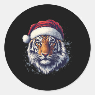 Tiger Santa Hat Funny Zookeeper Tiger Lover Christ Classic Round Sticker