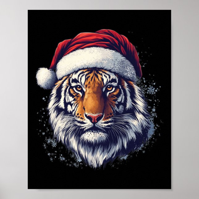 Tiger Santa Hat Funny Zookeeper Tiger Lover Christ Poster (Front)