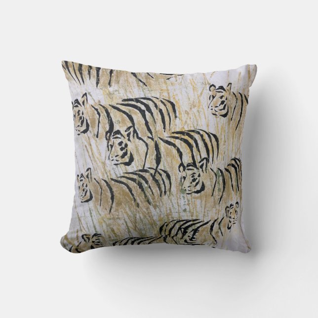 Tiger Savanna Animal Painting Print Throw Pillow (Front)