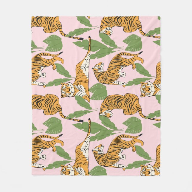 Tiger Seamless Pattern: Exotic Vintage Style Fleece Blanket (Front)