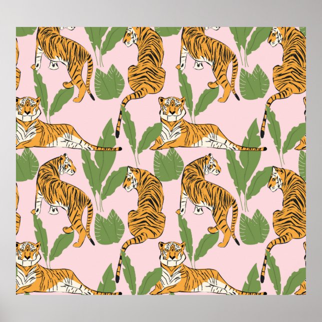 Tiger Seamless Pattern: Exotic Vintage Style Poster (Front)