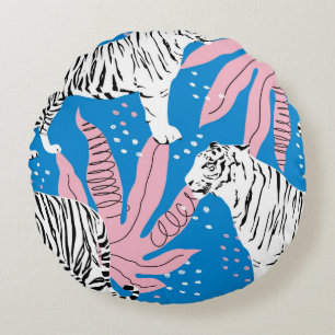 Tiger seamless pattern,wild animal background,tren round cushion