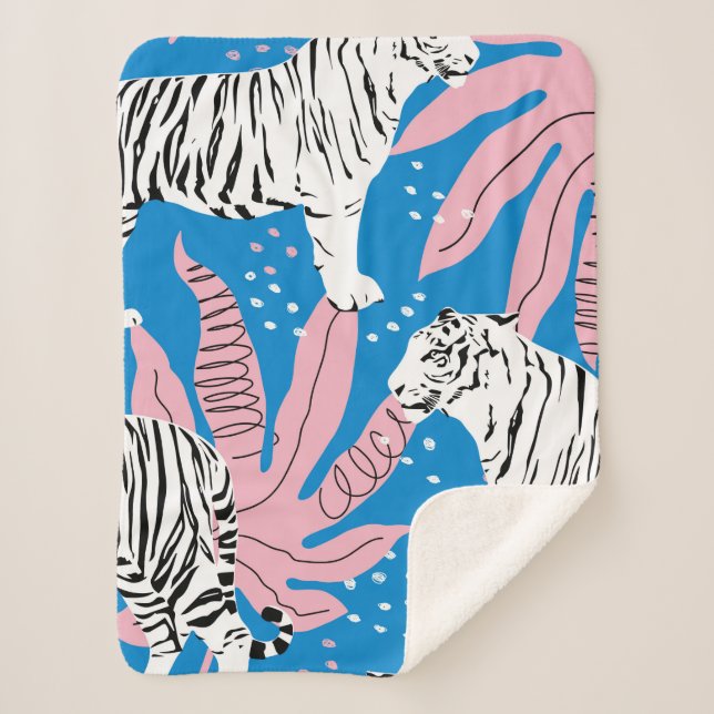 Tiger seamless pattern,wild animal background,tren sherpa blanket (Front)