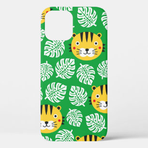 Tiger seamless pattern with tropical leaves. Kid b iPhone 12 Case