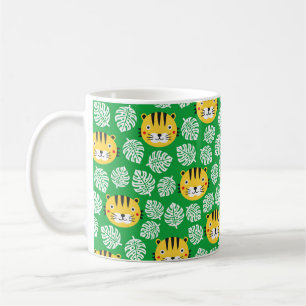 Tiger seamless pattern with tropical leaves. Kid b Coffee Mug
