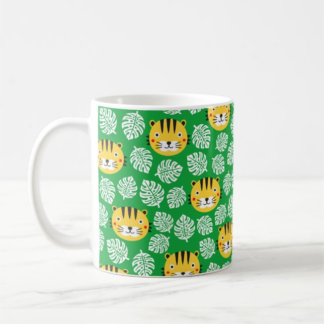 Tiger seamless pattern with tropical leaves. Kid b Coffee Mug (Left)