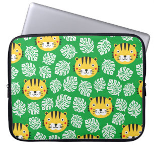 Tiger seamless pattern with tropical leaves. Kid b Laptop Sleeve