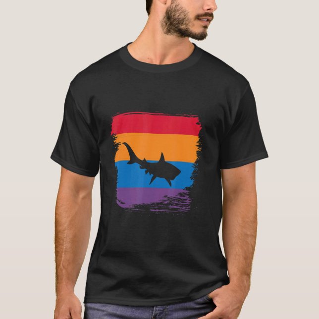Tiger Shark Shadow Silhouette With Colourful Flag T-Shirt (Front)