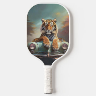 Tiger sitting on a sports car  pickleball paddle
