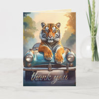 Tiger sitting on a sports car