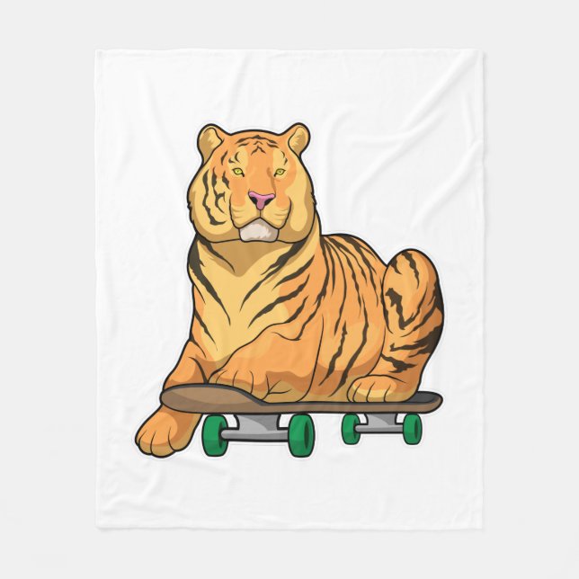 Tiger Skater Skateboard Fleece Blanket (Front)