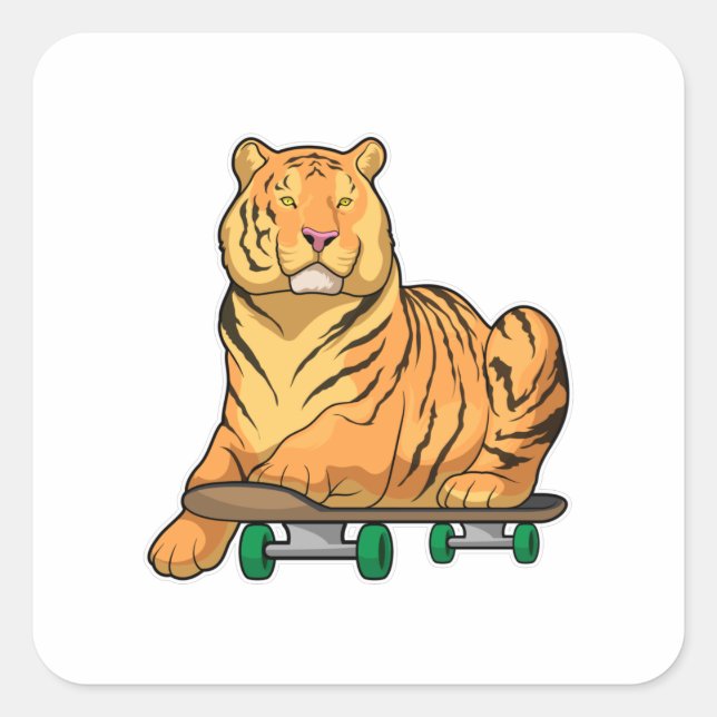 Tiger Skater Skateboard Square Sticker (Front)
