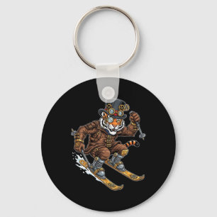 Tiger Skier Steampunk Goggles Top Hat Gears  Key Ring