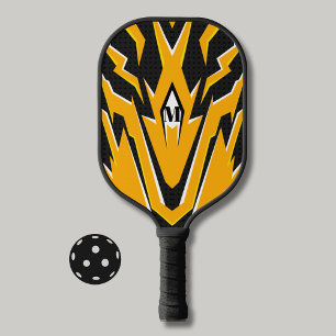 Tiger Skin Design Orange and Black Modern Monogram Pickleball Paddle