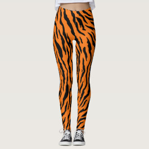 Tiger Skin Pattern Safari Cat Orange Black Stripes Leggings