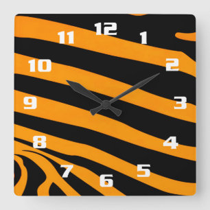 Tiger Skin Stripes Pattern Square Wall Clock