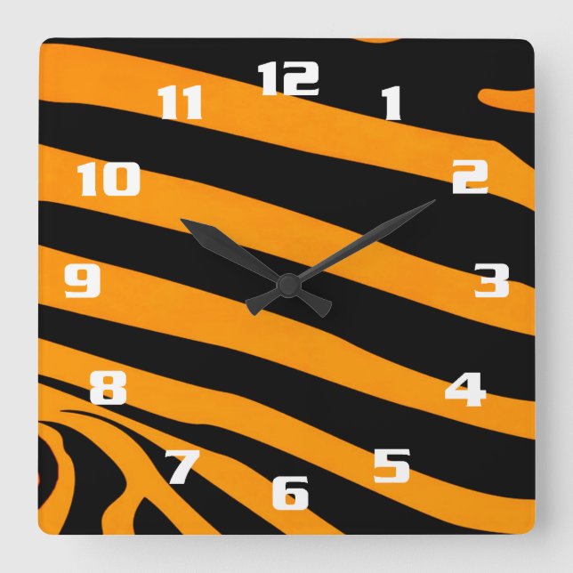 Tiger Skin Stripes Pattern Square Wall Clock (Front)
