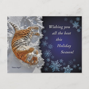 Tiger Snow Angel Holiday Post Card