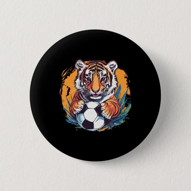 Tiger Soccer Byll Fierce Jungle Animal  6 Cm Round Badge (Front)