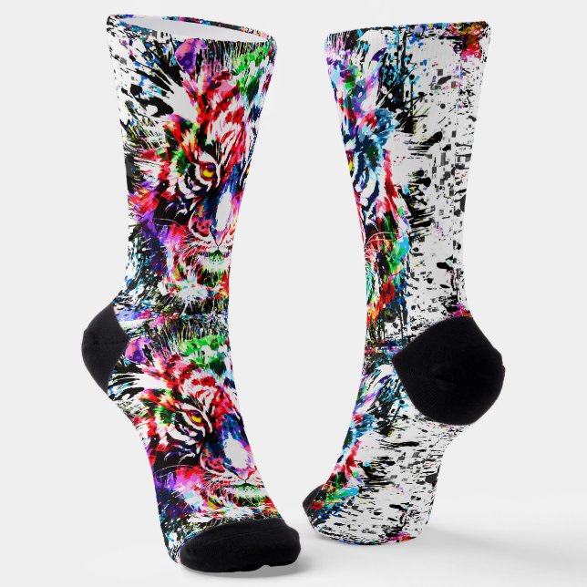 Tiger Socks | Colourful Tiger Head Socks (Angled)