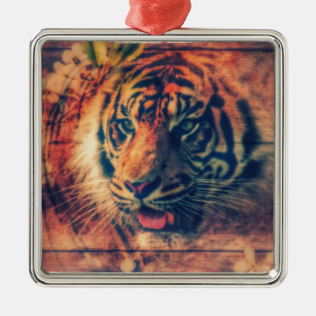 Tiger Spring Faux Wood Grunge Metal Tree Decoration (Front)