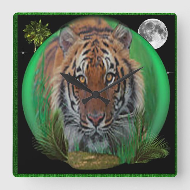Tiger Square Wall Clock (Front)