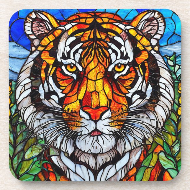 Tiger stained glass coaster (Front)