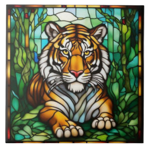 Tiger Stained Glass Decorative Tile