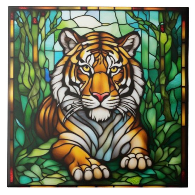 Tiger Stained Glass Decorative Tile (Front)