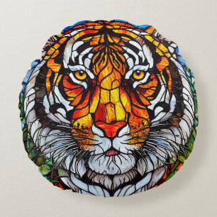Tiger stained glass round cushion