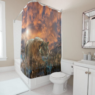Tiger Stalking WHISPER ON THE BREEZE Shower Curtain
