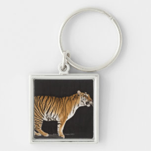 Tiger standing on platform key ring