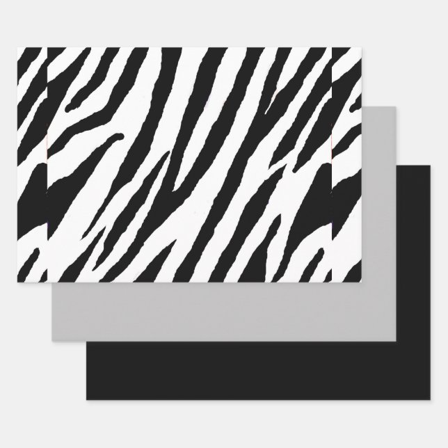 Tiger Strip -Black & White design Wrapping Paper Sheet (Set)