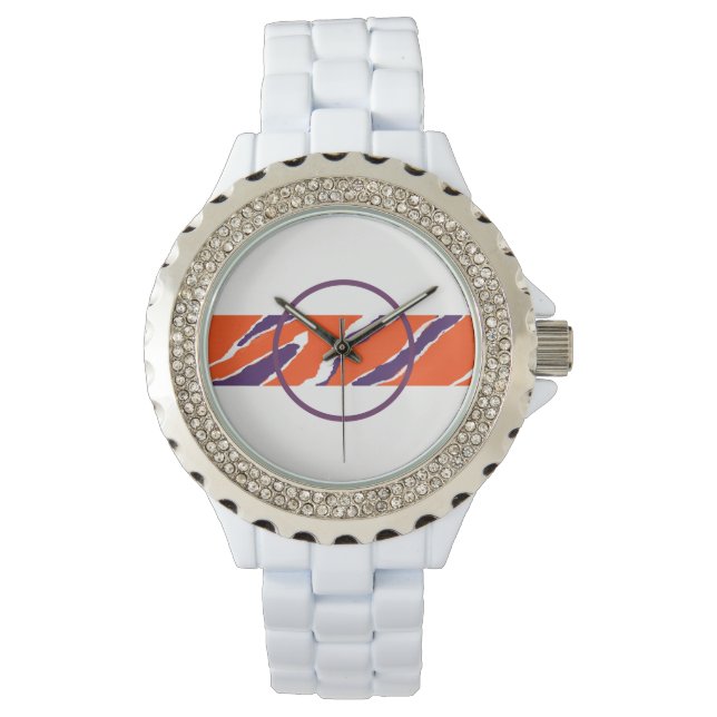Tiger Strip Pattern Design Watch-Purple Orange Watch (Front)