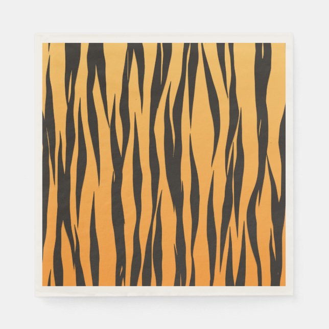 Tiger Stripe Black Gold Wedding Animal Print Party Napkin (Front)