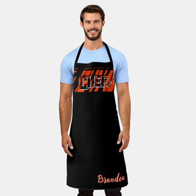 Tiger Stripe Black Orange Football Design Apron (Worn)