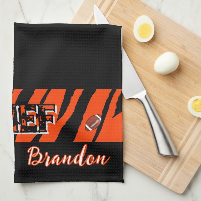 Tiger Stripe Black Orange Football Design Tea Towel (Quarter Fold)