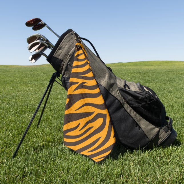 Tiger Stripe black Orange Wild Animal skin pattern Golf Towel (Green)