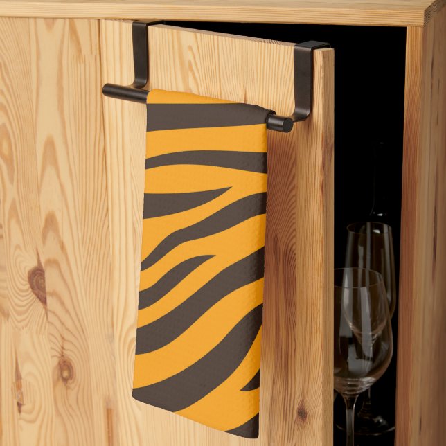 Tiger Stripe black Orange Wild Animal skin pattern Tea Towel (Thirds Fold)