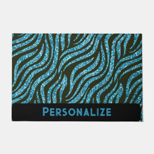Tiger Stripe Blue Glitter Animal Print Doormat