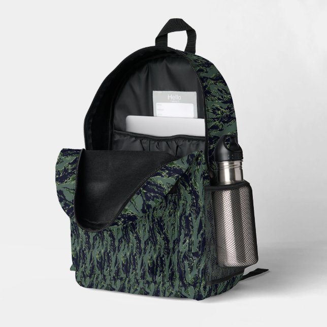 Tiger Stripe Forest Military Camouflage Printed Backpack (Back Corner Right (Open))