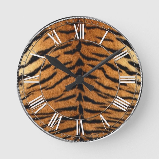 Tiger Stripe Fur Print Round Clock (Front)