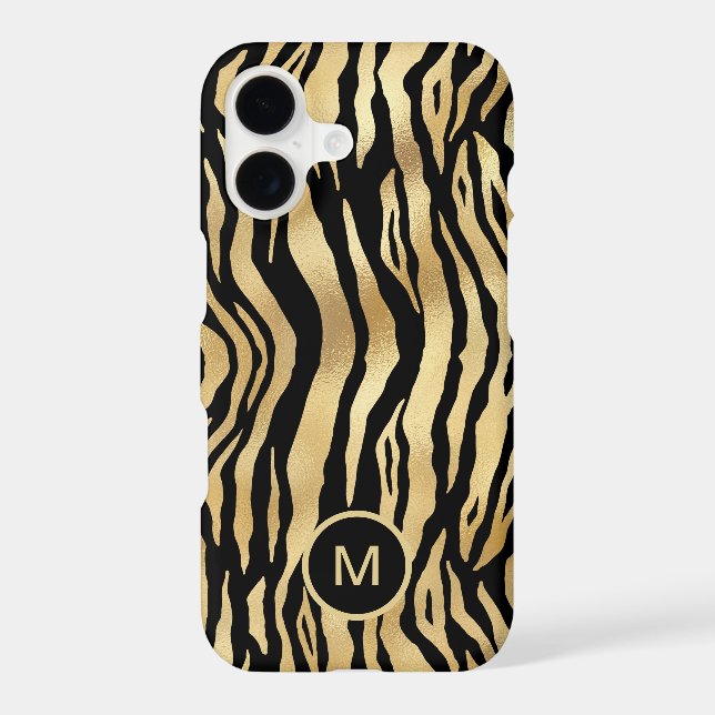 Tiger Stripe Pattern Monogram Initial Gold Black (Back)