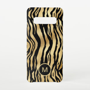 Tiger Stripe Pattern Monogram Initial Gold Black Samsung Galaxy Case